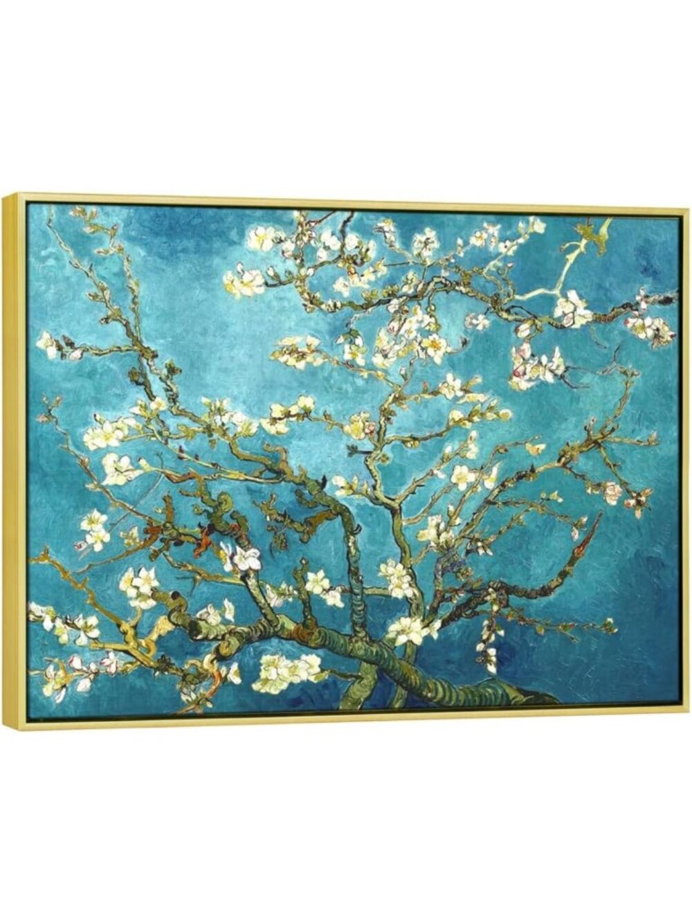 Framed Almond Blossom Floral Canvas Art Print - Van Gogh Style Wall Decor for